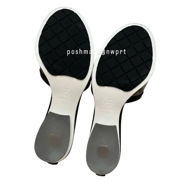 CHANEL 💯 Logo PVC Slides Sandals Mules Transparent Clear Black 37 7 Box Bag SS19 - Picture 11 of 17